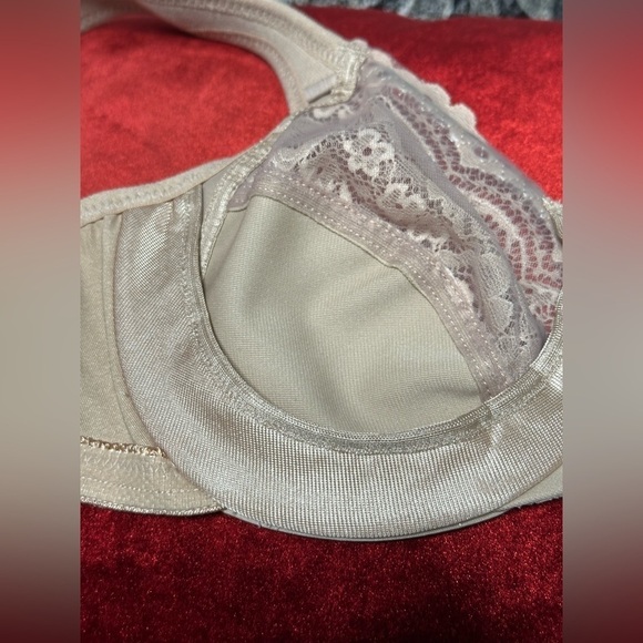 Glamorise BRA 34B Beige Wide Straps Low Cut WonderWire Lace Underwire 3466 PS - Picture 4 of 11